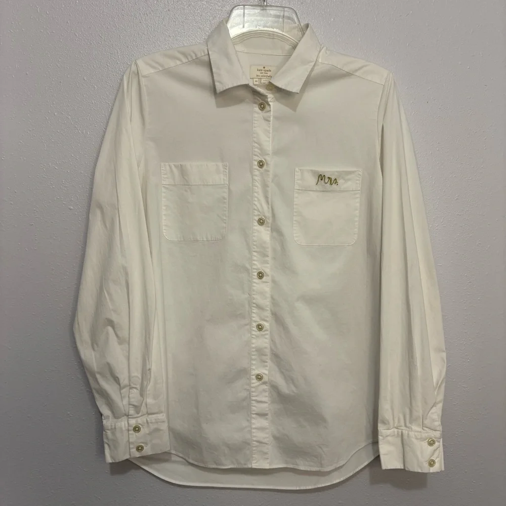 Kate Spade White Bridal Button Down Mrs. Shirt